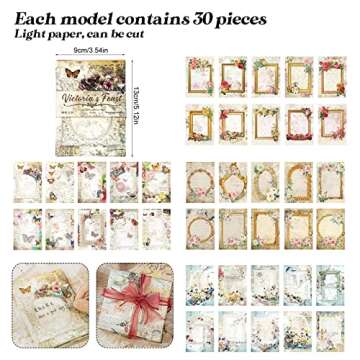 120 PCS Aesthetic Scrapbook Paper Vintage Floral Scrapbook Supplies DIY Crafts Embellishment Ornament Papers Journal Decorative Background Memo Journaling