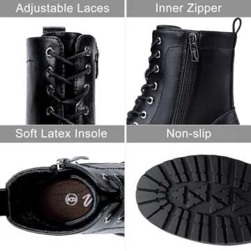 Vepose Women's Combat Ankle Black Flat Boots, Military Fashion 925 Booties Inner Zipper, Waterproof Lace up Boot, Soft Synthetic Leather Biker Booties, Size 10M US(CJY925 Black 10)