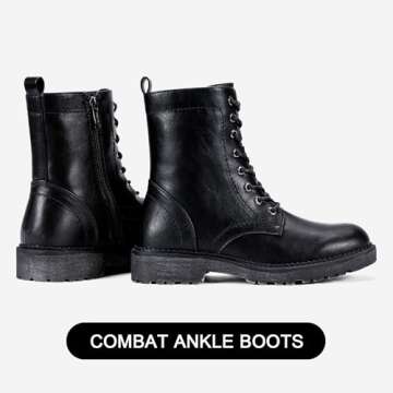 Vepose Women's Combat Ankle Black Flat Boots, Military Fashion 925 Booties Inner Zipper, Waterproof Lace up Boot, Soft Synthetic Leather Biker Booties, Size 10M US(CJY925 Black 10)