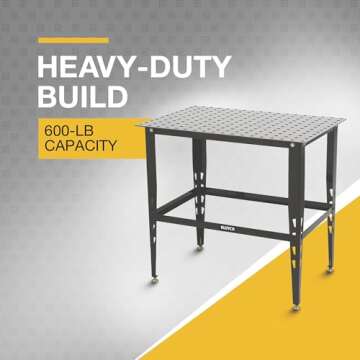 Klutch Steel Welding Table, 600 Lbs Weight Capacity, 16mm Holes, 24-Pc Metal Fit-Up Kit, Welding Tab...