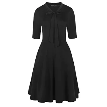 oxiuly Vintage Bow Tie V-Neck A-Line Dress with Pockets