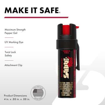 SABRE Pepper Gel with Attachment Clip, Protect Against Multiple Threats with 35 Bursts (5X The Compe...