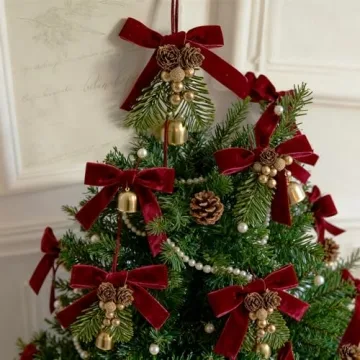 24 PCS Premium Red Velvet Christmas Bows with Gold Ties for Tree and Wreath Decoration