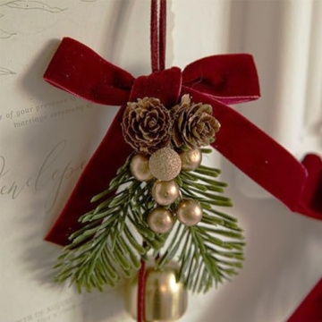 24 PCS Red Velvet Christmas Tree Bows with Gold Ties