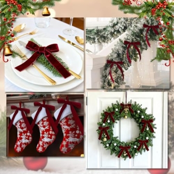24 PCS Red Velvet Christmas Tree Bows with Gold Ties
