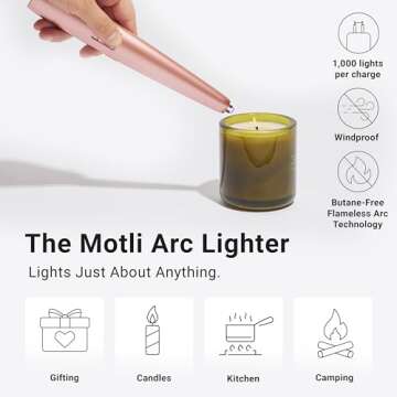 USB Lighter CO. Motli Arc Lighter - Flameless Lighter with LED Flashlight, Rechargeable Battery & Sa...