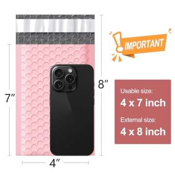 Famagic Bubble Mailers 4x8 Inch 50pc Light Pink Shipping Bags, Chic Packaging Bags For Small Busines...