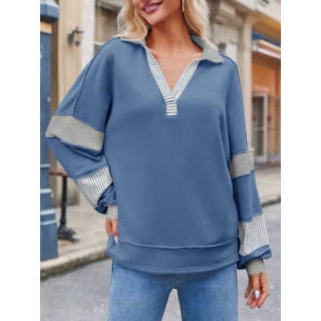 Fisoew Women Color Block Oversized Sweatshirt