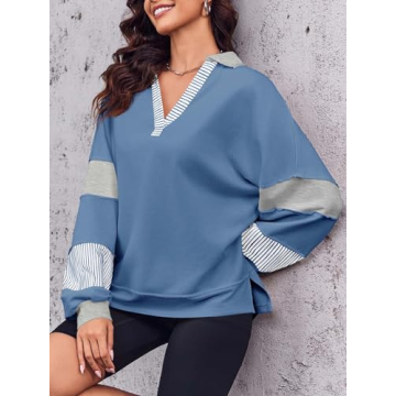 Fisoew Women Color Block Oversized Sweatshirt