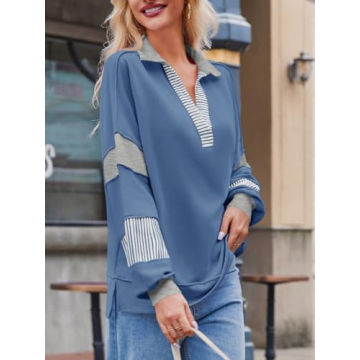 Fisoew Women Color Block Oversized Sweatshirt