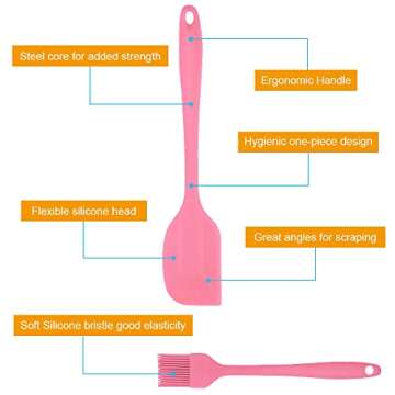 Silicone Baking Utensils Set, 5 Pcs Silicone Spatula Set, Non-stick Heat Resistant Silicone Cookware - Durable Cooking Kitchen Tools Set (Pink)