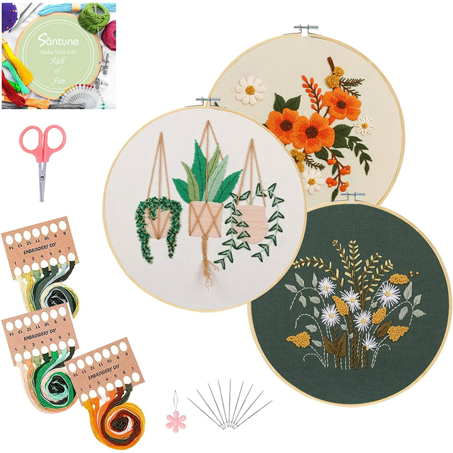 Embroidery Starter Kit - 3 Sets with Patterns