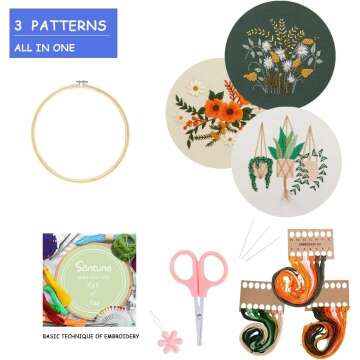 Embroidery Starter Kit - 3 Sets with Patterns