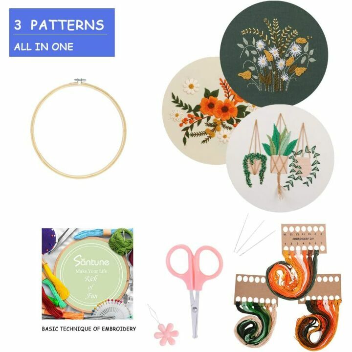 Embroidery Starter Kit - 3 Sets with Patterns