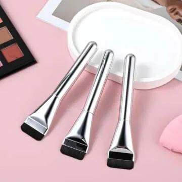 Gjinxi Foundation Brush 3 Pcs Makeup Flat Brushes Thin Blade Brush Portable Facial Brushes Cream Spatulas Tools Powder Scrubber Liquid Brush Soft Bristles Brush Fit Salon, Home, Travel (Silver)