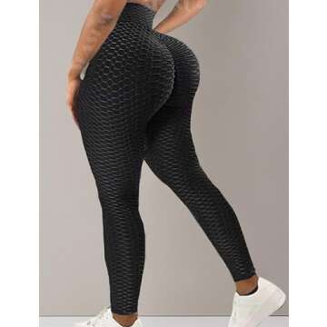 SEASUM Women High Waisted Yoga Pants Workout Butt Lifting Scrunch Booty Leggings Tummy Control Anti Cellulite Textured Tights M