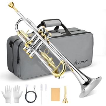 Asmuse Trumpet Instrument Set for Beginner, Bb Standard Student Trumpet with Hard Case, Brass Instru...