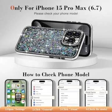Lafunda for iPhone 15 Pro Max Case Glitter, Luxury Shiny Bling Sparkly Bumper Cover with Crystal Dia...
