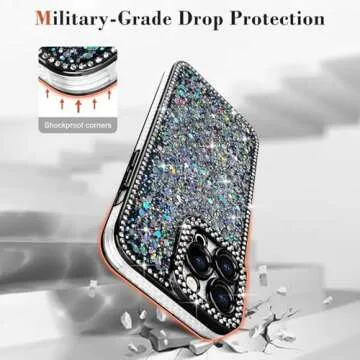 Lafunda for iPhone 15 Pro Max Case Glitter, Luxury Shiny Bling Sparkly Bumper Cover with Crystal Diamonds for Women Girls Soft Slim Shockproof Protective Phone Case for iPhone 15 Pro Max 6.7", Black