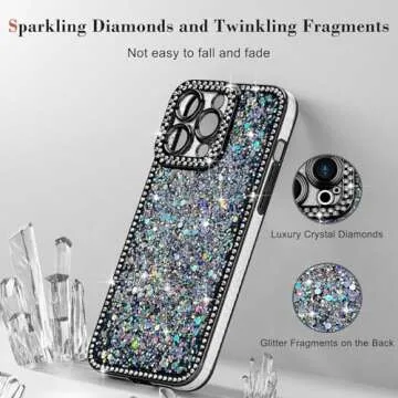 Lafunda for iPhone 15 Pro Max Case Glitter, Luxury Shiny Bling Sparkly Bumper Cover with Crystal Diamonds for Women Girls Soft Slim Shockproof Protective Phone Case for iPhone 15 Pro Max 6.7", Black