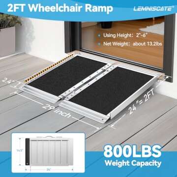 LEMNISCATE 2FT Wheelchair Ramps for Home Steps, Non-Skid Portable Handicap Aluminum Wheel Chair Ramps, 800LBS Capacity Folding Ramps for Wheelchairs for Homes, Entry, Shed, Doorways, Curbs, Stairs