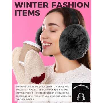 Ear Muffs Winter Women Men Kids Girls Earmuffs for Women Winter Accessories Ear Covers Cold Weather Running Ear Warmers Headband White Black Cute Fluffy Fuzzy Adjustable Foldable Faux Fur Ladies