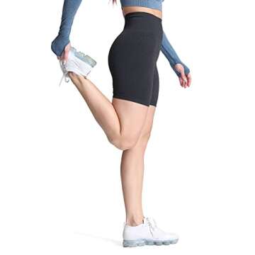 Aoxjox Seamless Workout Biker Shorts for Women High Waisted Exercise Athletic Gym Booty Running Yoga Short 5" (Vital Black Marl, X-Small)