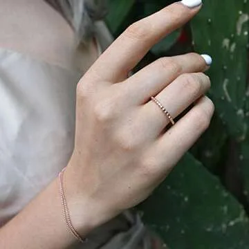 BLOSSOM & HUE Stacking Ring for Women Teens & Girls [18K Gold Plated on .925 Sterling Silver] - Dainty Beaded Band [Hypoallergenic]