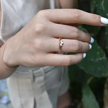 BLOSSOM & HUE Stacking Ring for Women Teens & Girls [18K Gold Plated on .925 Sterling Silver] - Dainty Beaded Band [Hypoallergenic]