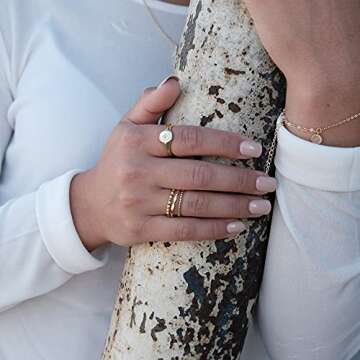 BLOSSOM & HUE Stacking Ring for Women Teens & Girls [18K Gold Plated on .925 Sterling Silver] - Dainty Beaded Band [Hypoallergenic]