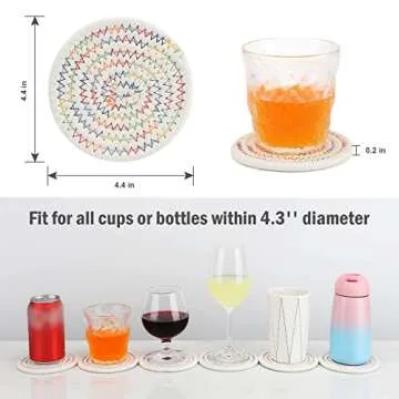 ABenkle Woven Coasters for Drinks Set of 6, Boho Absorbent Drinking Coaster, 4.3 Inch - Perfect Hous...