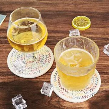 ABenkle Woven Coasters for Drinks Set of 6, Boho Absorbent Drinking Coaster, 4.3 Inch - Perfect Housewarming Gift, Home Decor, Bar Essentials for Coffee Table