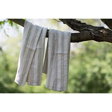 BLESS LINEN Jacquard Striped Pure Linen Hand Kitchen Towel - Eco-Friendly & Stylish, Set of 2, Grey/...