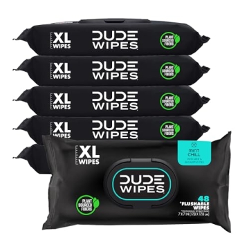 DUDE Wipes - Flushable Wipes - Mint Chill Extra-Large Wet Wipes with Aloe & Eucalyptus - 288 Count