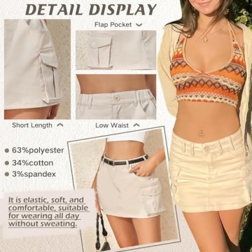 Century Star Womens Y2k Low Waist Mini Cargo Denim Skirt Button Bodycon with Pocket Grey Khaki Medium