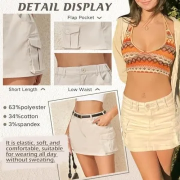 Century Star Womens Y2k Low Waist Mini Cargo Denim Skirt Button Bodycon with Pocket Grey Khaki Medium