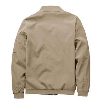 CRYSULLY Mens Lightweight Casual Coat Sport Zip Outerwear Windproof Thin Bomber Jackets Khaki