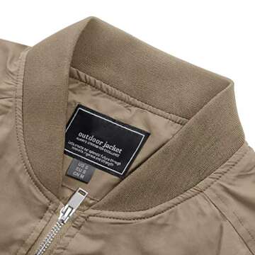 CRYSULLY Mens Lightweight Casual Coat Sport Zip Outerwear Windproof Thin Bomber Jackets Khaki