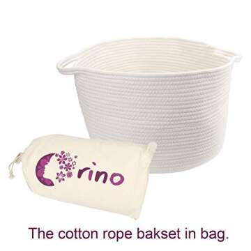 Orino Cotton Rope Storage Baskets with Handles, Soft Durable Laundry Baskets Nursery Hamper Organizer for Kids' Toys Home Decor Blanket Basket (15"x10", Large, Off White)