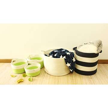 Orino Cotton Rope Storage Baskets with Handles, Soft Durable Laundry Baskets Nursery Hamper Organizer for Kids' Toys Home Decor Blanket Basket (15"x10", Large, Off White)