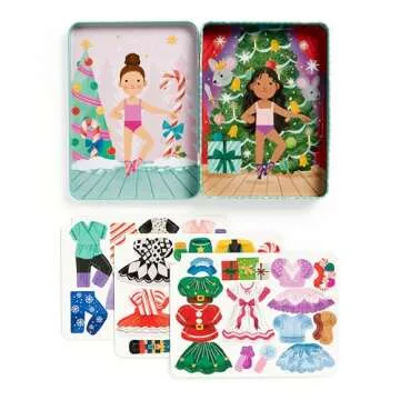 Mudpuppy Enchanted Nutcracker – Magnetic Dress Up Game with Illustrated Christmas Scenes Including 2 Ballerina Characters and Over 40 Mix and Match Magnets Perfect for Holiday Travel