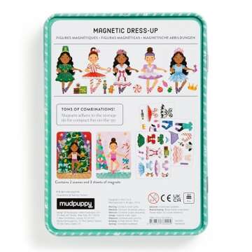 Mudpuppy Enchanted Nutcracker – Magnetic Dress Up Game with Illustrated Christmas Scenes Including 2 Ballerina Characters and Over 40 Mix and Match Magnets Perfect for Holiday Travel