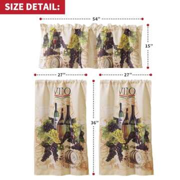 Sapphire Home Kitchen Curtain Linen 3 Piece Set - 2 Tiers + 1 Tailored Valance, Chef Inspired Design...