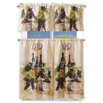 Sapphire Home Kitchen Curtain Linen 3 Piece Set - 2 Tiers + 1 Tailored Valance, Chef Inspired Design Linen Stylish Window Curtains for Kitchen Décor, KC Chef