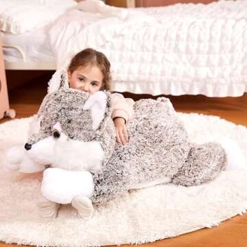 IKASA Giant Wolf Stuffed Animal Plush Toy, 30 Inches Big Soft Toys for Kids Girls Boys Girlfriend
