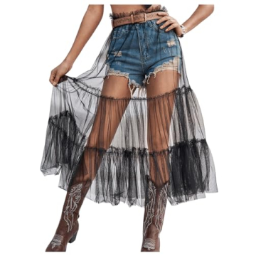 Verdusa Women's Sheer Mesh High Waist Layered Ruffle Hem Midi Skirt - Stylish & Comfortable