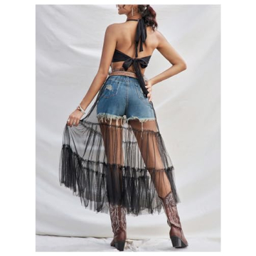 Chic Verdusa Sheer Mesh High Waist Midi Skirt for Women