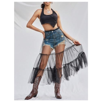 Chic Verdusa Sheer Mesh High Waist Midi Skirt for Women