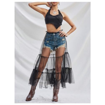 Chic Verdusa Sheer Mesh High Waist Midi Skirt for Women