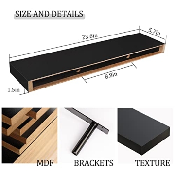 BAMEOS Floating Shelf Stylish Wall Mounted Storage Black